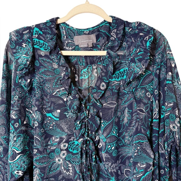 Anthropologie Navy and Teal Floral Blouse - Picture 2 of 8
